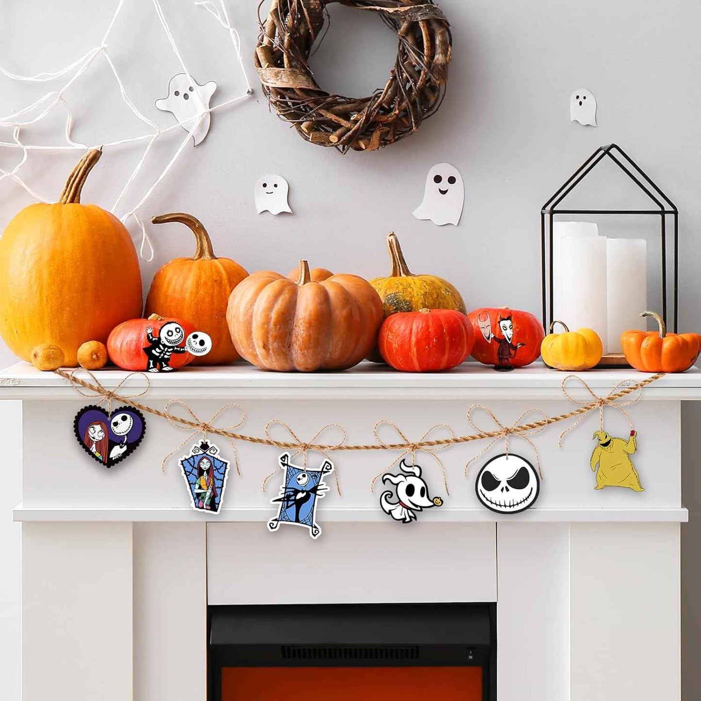 36 PCS Halloween Christmas Jack Sally Wooden Hanging Ornaments for Tree, Wood Nightmare Christmas Tree Decorations Before Spooky Decor Indoor Home Party Gifts