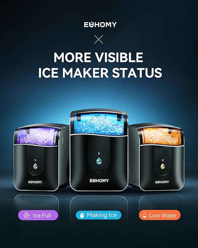 EUHOMY Smart Nugget Ice Maker Countertop, Sonic Ice Maker Machine with APP Control, Ready in 7 Mins, 40lbs/24H, Self-Cleaning, Portable Pebble Ice Makers with Hanging Ice Scoop for Home/Kitchen/Office