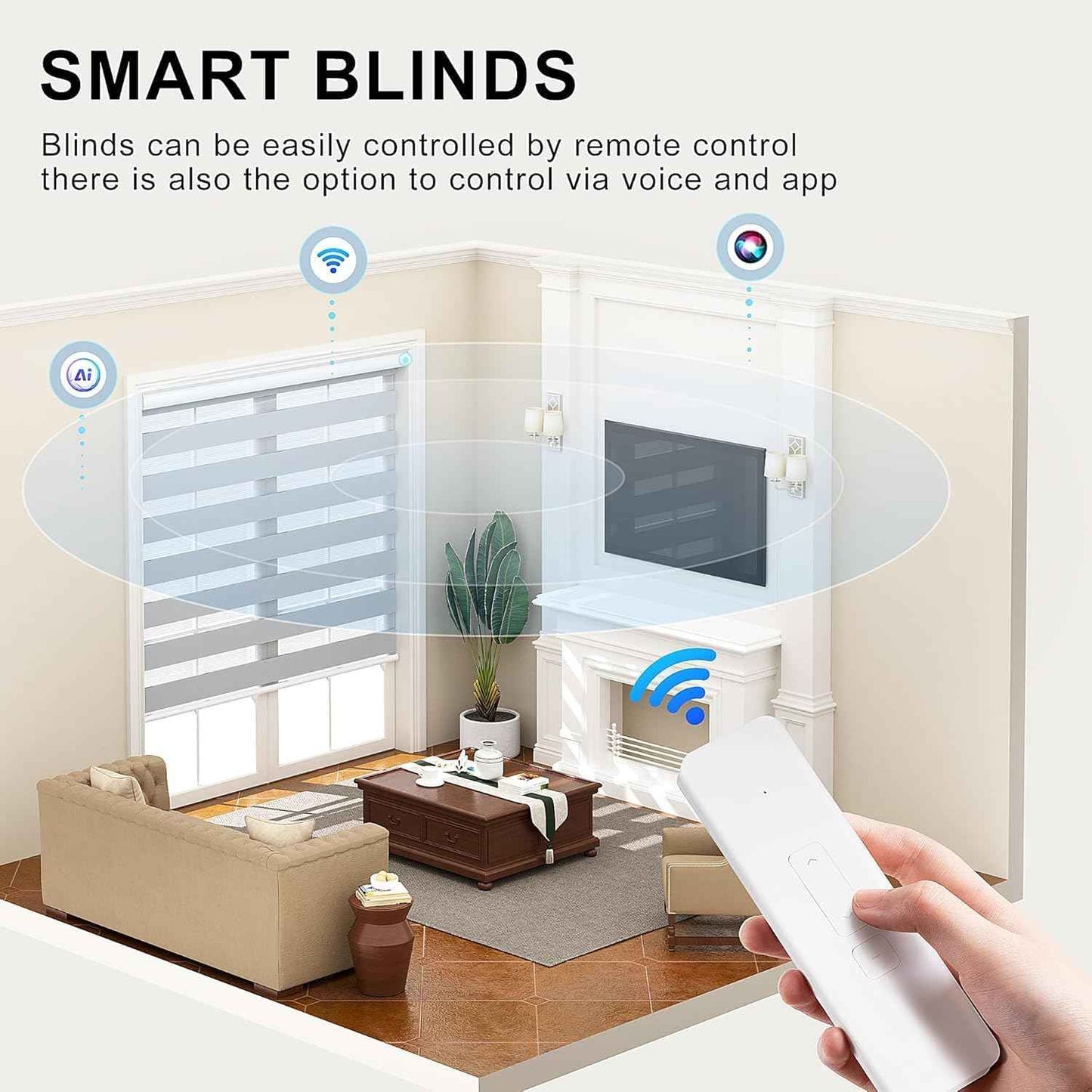 LazBlinds Motorized Zebra Roller Shades, Rechargeable Smart Blinds with Remote Control, Custom Size Light Filtering Dual Layer Roller Sheer Shades, Brown Linen