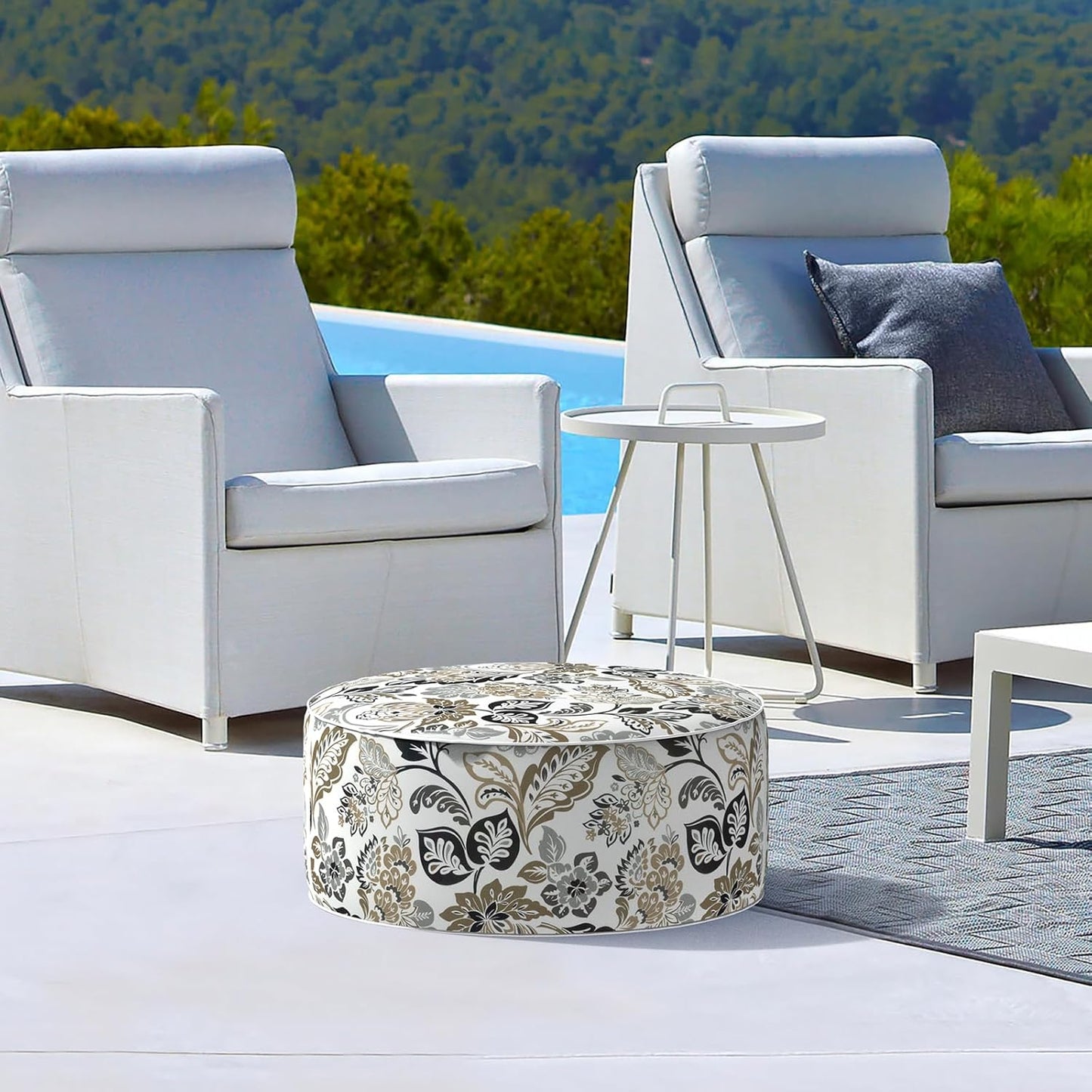 LVTXIII Inflatable Stool Ottoman Footrest with Handle, Decorative Fade-Resistant Foot Stool, Indoor or Outdoor Pouf for Home Garden and Camping Use, 21x21x9, Dailey Tan