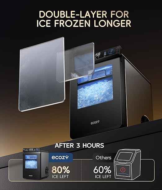 ecozy Nugget Ice Maker Countertop, First Full-Color Smart Panel 44 lbs/24H Ice Machine with APP & Voice Control, Double-Layer Insulation, Pull-Out Water Tank, Soft Pebble Chewable Ice, Self-Cleaning