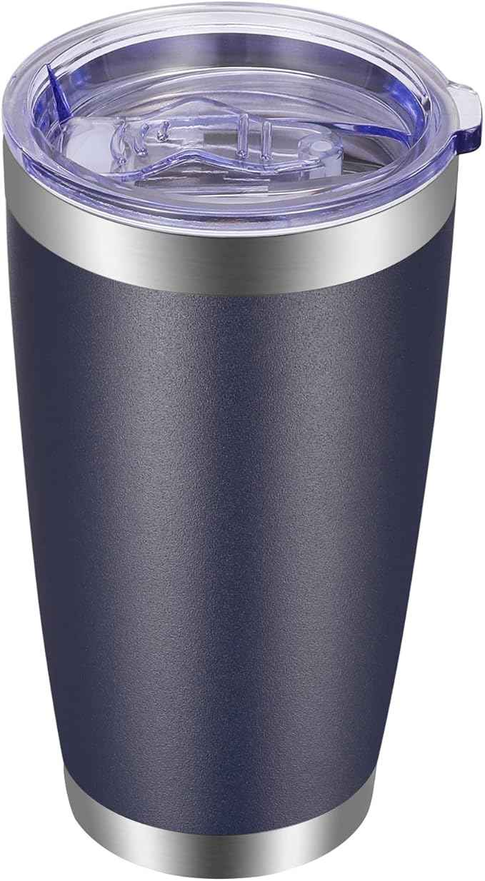 VEGOND 20oz Tumbler with Lid and Straw Stainless Steel Tumbler Cup Vacuum Insulated Double Wall Travel Coffee Mug Powder Coated Coffee Cup, Navy Blue, 1 Pack