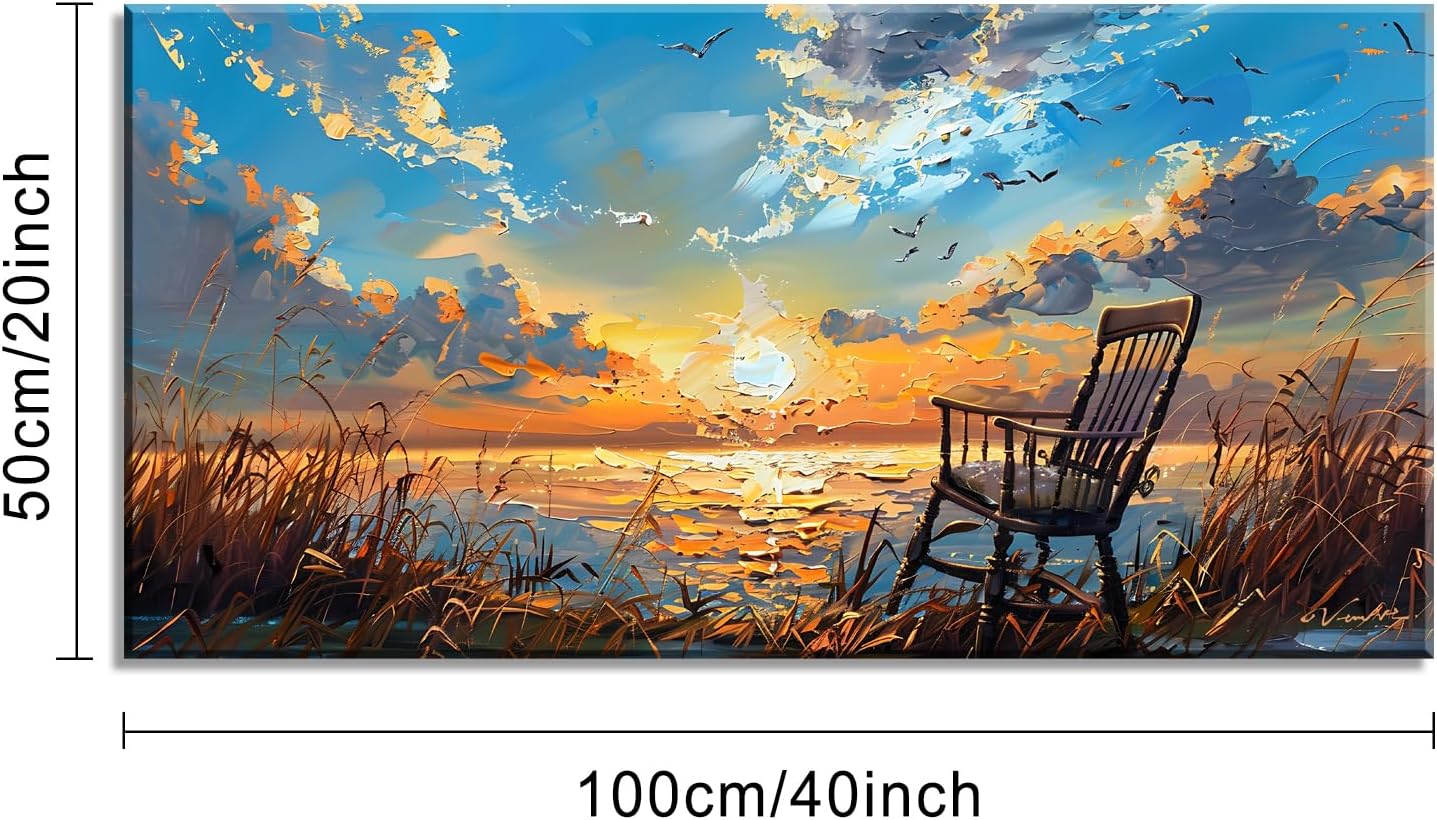 LASMOND Canvas Prints Wall Art Sunset Ocean Beach Pictures Photo nature landscape Paintings for Living Room Bedroom Home Decorations Modern Stretched and Framed Seascape Waves Landscape Artwork( 20x40 Inches )