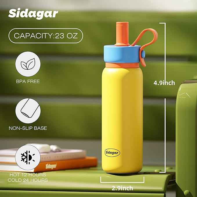24 oz Tumbler, Insulated Coffee Mug with Lid and Straw, Leak Proof Portable Travel Cup, for Hot and Cold Drinks Drinks Flask for Women Yellow
