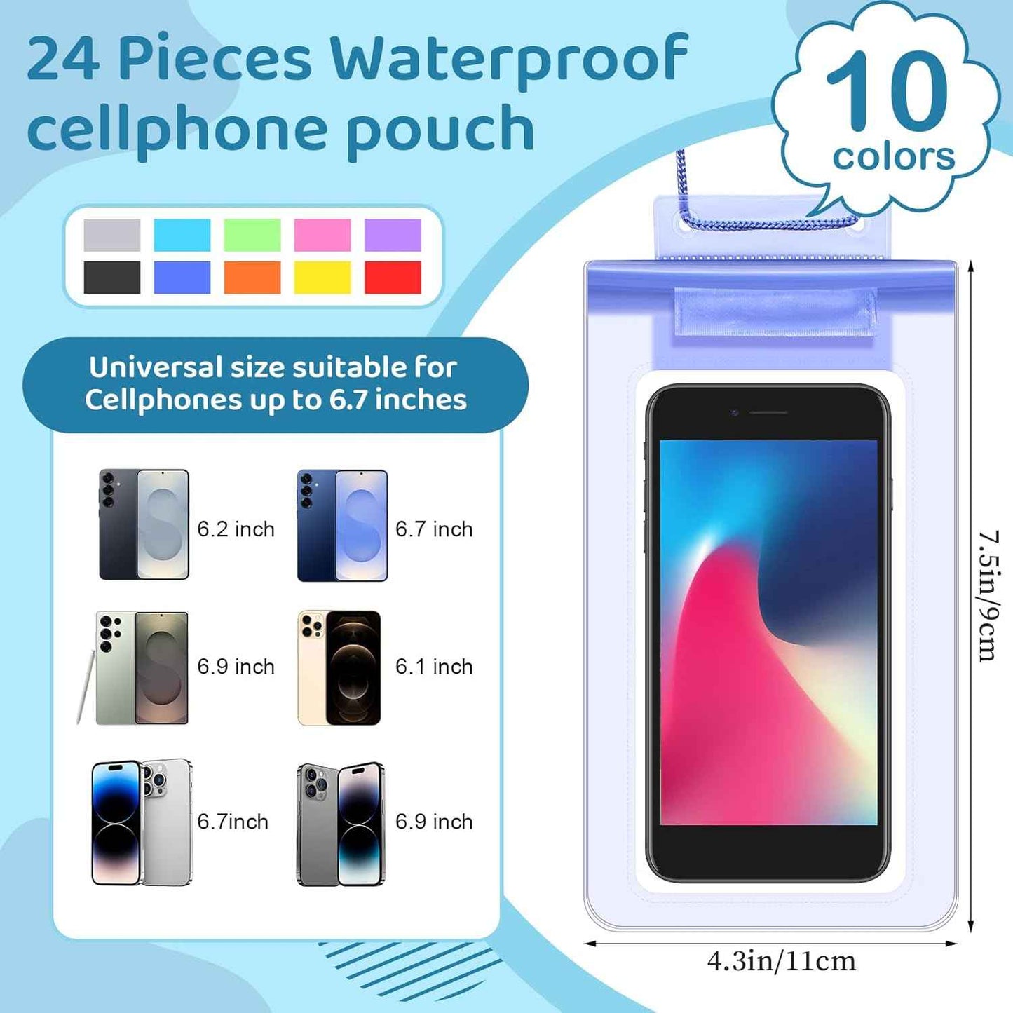 BBTO 48 Pcs Cooling Towels Waterproof Cell Phone Pouch Set 24 40" x 12" White Ice Towel for Neck and Face 24 6.7" Underwater Cellphone Dry Bag with Lanyard for Running Yoga Snorkeling Swimming