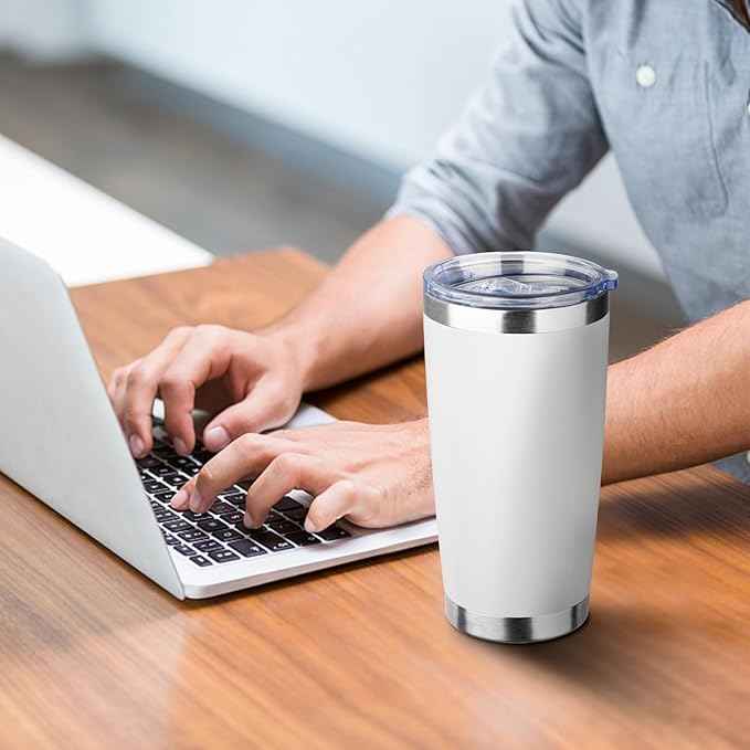 20oz Tumbler with Straw and Brush, Stainless Steel Vacuum Insulated tumbler, Double Wall Insulated Coffee Tumbler for Outdoor, Home, Travel,Office (White,1pcs)
