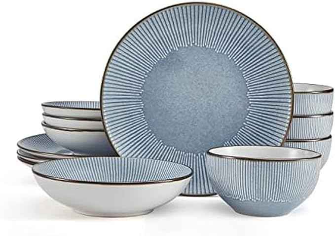 Pfaltzgraff Arlie Blue 12 Piece Dinnerware Set, Service for 4, Blue