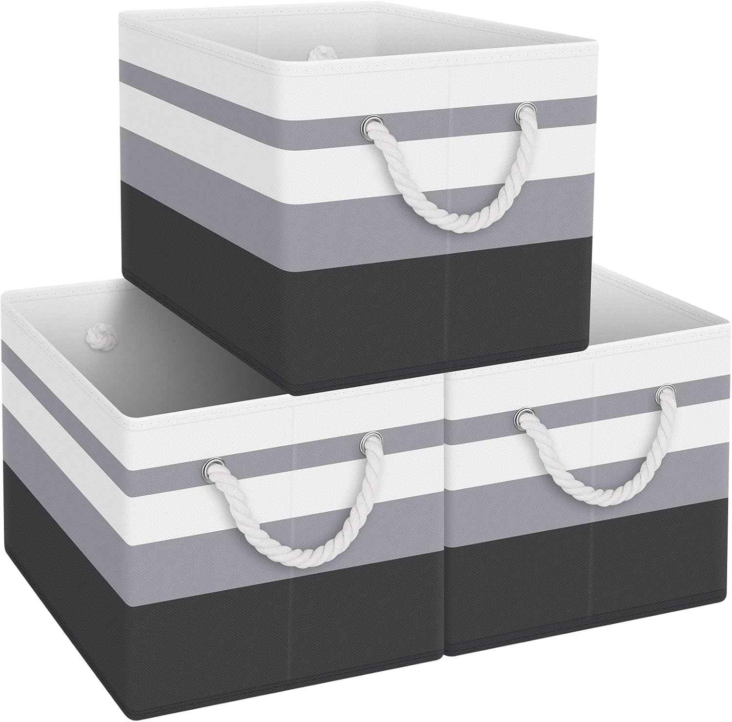 Fab totes Storage Bins 3-Pack, Foldable Storage Baskets for Organizing Toys, Books, Shelves, Closet, Large Storage Box with Rope Handles, Sturdy Organizer Bins,Gradient Grey