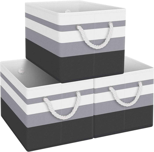 Fab totes Storage Bins 3-Pack, Foldable Storage Baskets for Organizing Toys, Books, Shelves, Closet, Large Storage Box with Rope Handles, Sturdy Organizer Bins,Gradient Grey