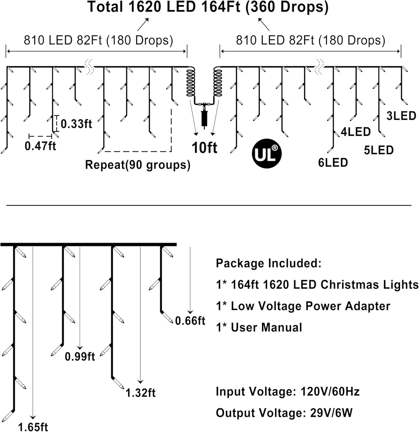 1620 LED Christmas Outdoor Lights with 360 Drops, 164ft Hanging Curtain Lights with 8 Modes Timer & Memory, Waterproof Christmas Fairy Lighs for House Roof Holiday Wedding Christmas Decor (Blue)