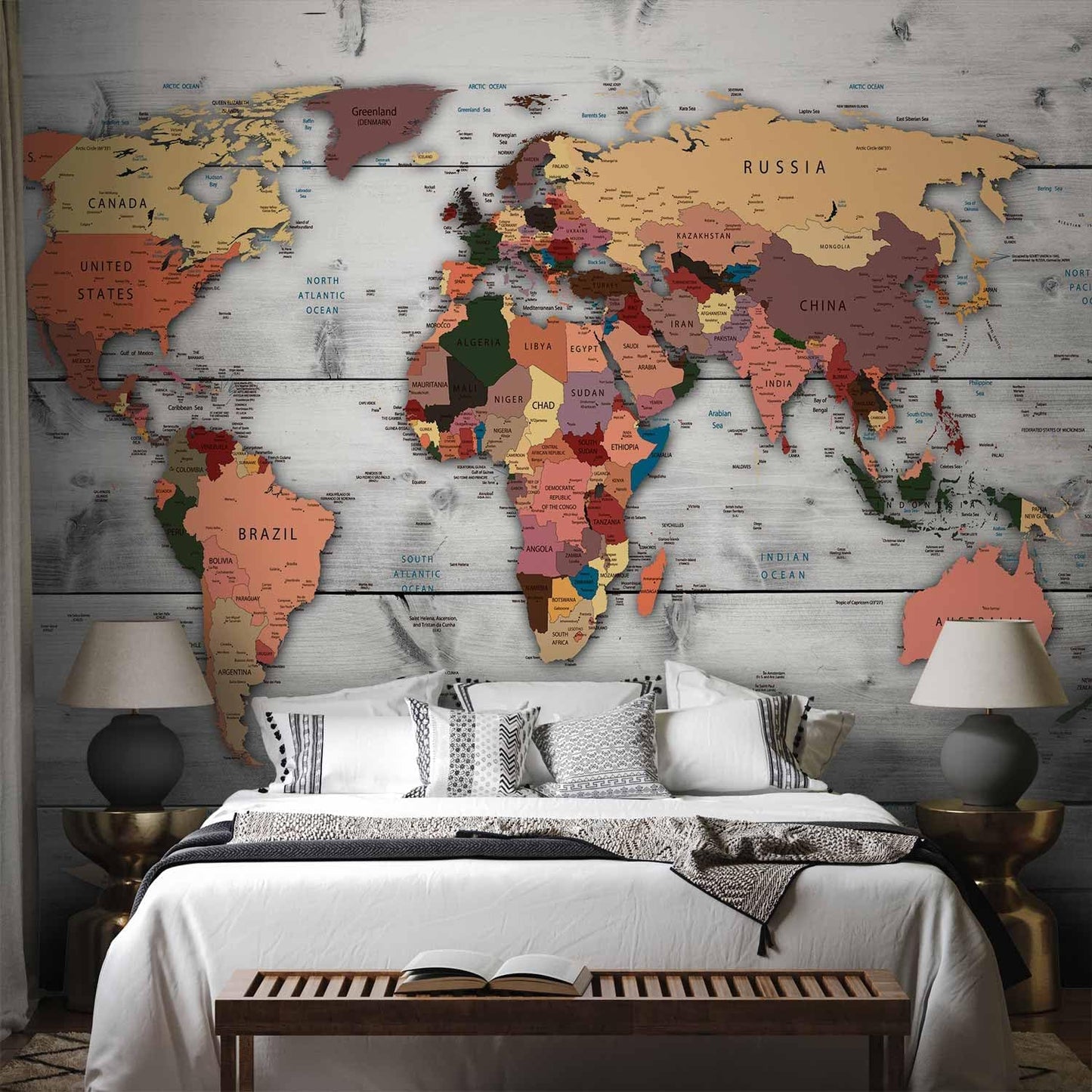 artgeist Premium Wall Mural World Map 138x101 in - XXL Non-Woven Wallpaper Fleece Wall Decor Photo Print Picture Image Design Home Map of The World k-B-0009-a-c