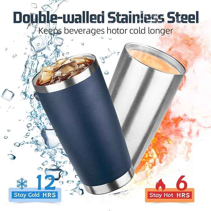 20 oz Tumbler with Lids and Straws, Stainless Steel Insulated Travel Coffee Mug, Double Wall Vacuum Insulated Tumblers, Powder Coated Coffee Tumbler for Cold & Hot Drinks (Mix Color-3)
