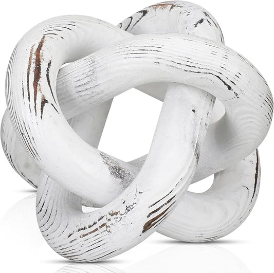 Yalikop 3 Link Wood Knot Decor Rustic Home Décor Accents Hand Carved Coffee Table Decoration, Boho Chain Link Decoration, Modern Shelf, Rustic Objects for Home Living Room Bedroom(Retro White)