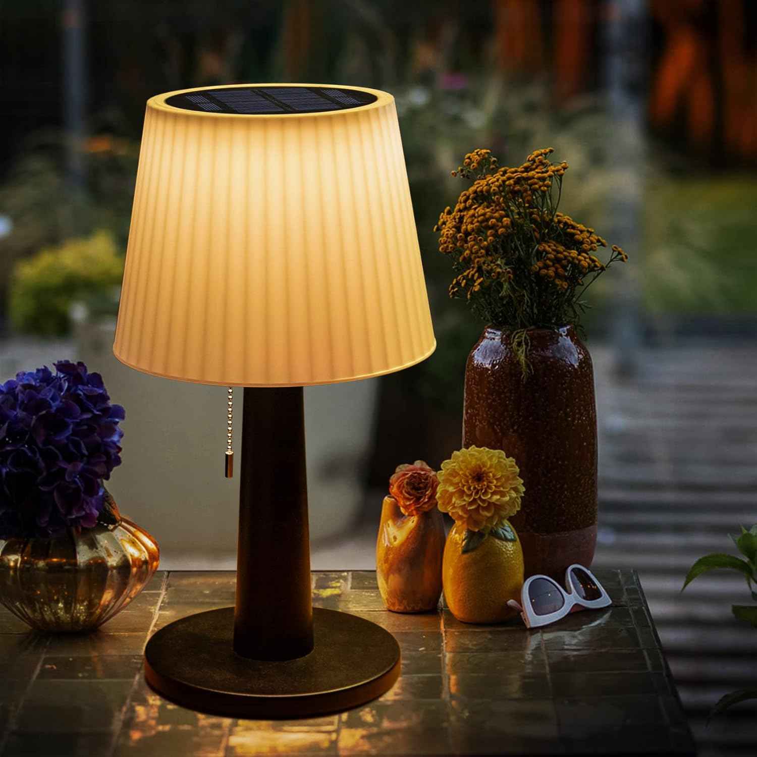 Beautyard Solar Table Lamps Outdoor Indoor - Mothers Gifts 3 Lighting Modes, 4000mAh Eye-Caring LED Waterproof Cordless Solar Desk Lamp with Pull Chain Garden Outside Patio Garden Bedroom