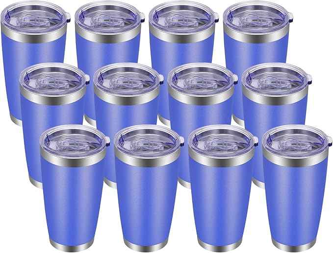 VEGOND 20oz Tumbler with Lid and Straw Stainless Steel Tumbler Cup Bulk Vacuum Insulated Double Wall Travel Coffee Mug Powder Coated Coffee Cup, Blue, 12 Pack