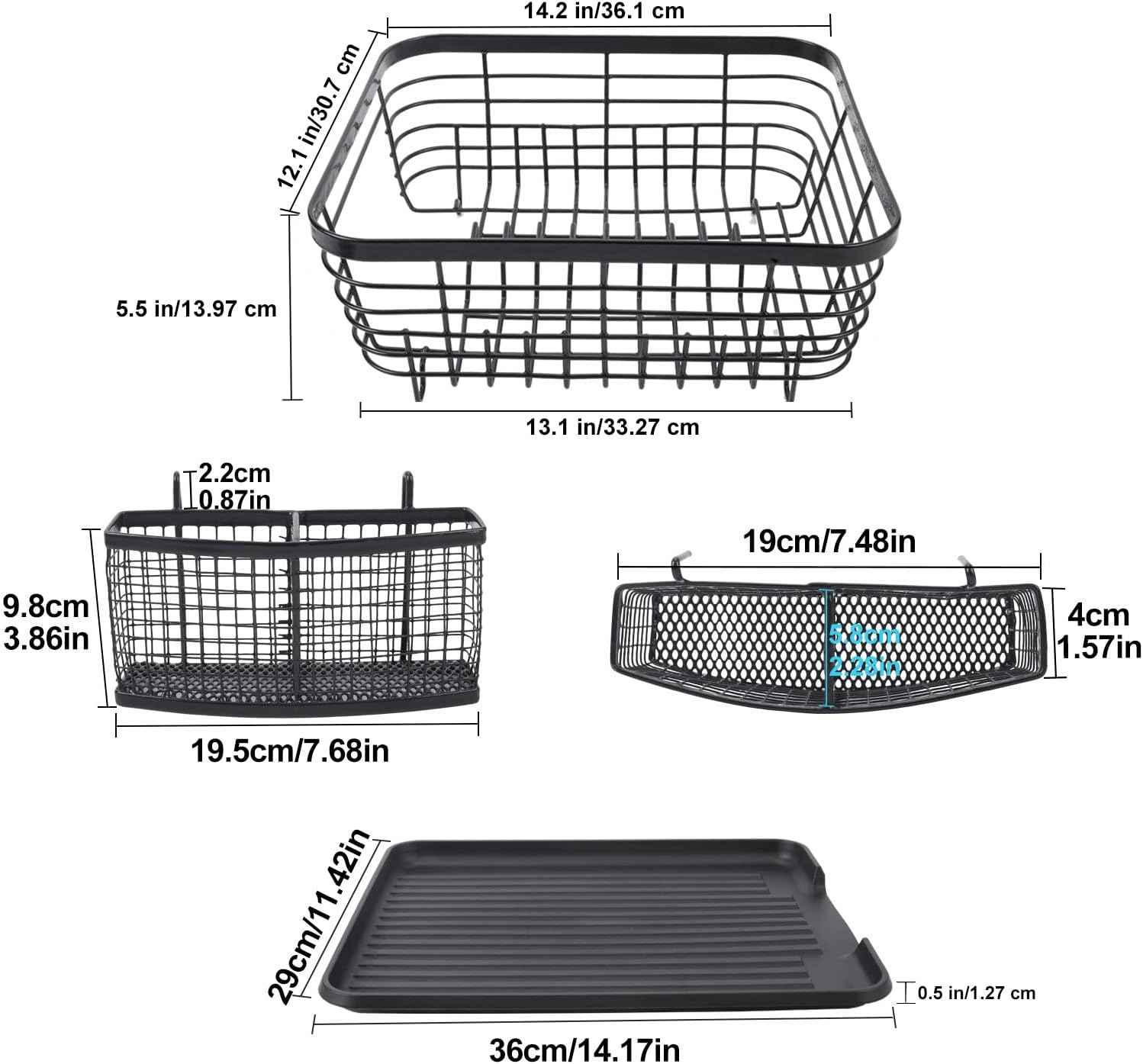 TQVAI Kitchen Dish Drainer Rack with Drying Board and Full-Mesh Silverware Utensils Holder, Black