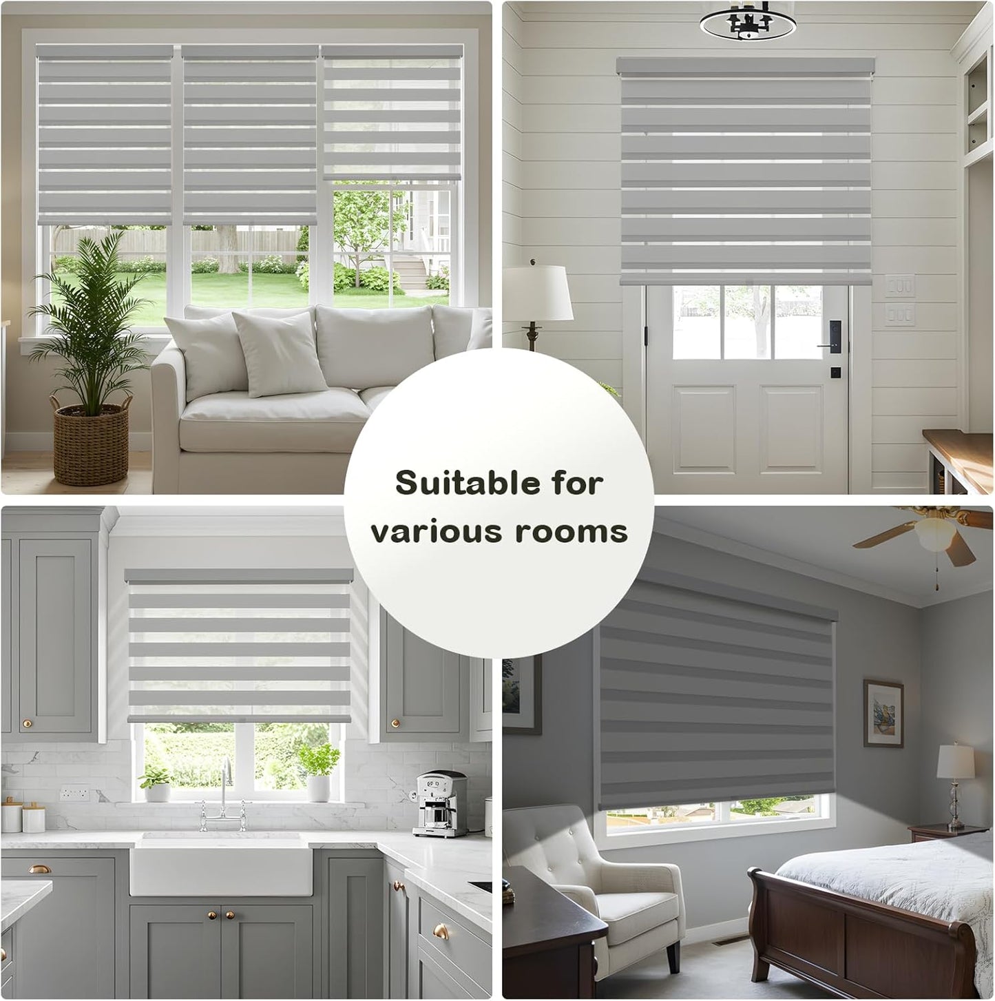 Cordless Zebra Blinds for Windows,Free-Stop Roller Zebra Shades,Light Filtering Blinds for Indoor Windows with Upgraded Cassette,Pull Down Privacy Window Shades for Home (31" W x 72" H, Grey)