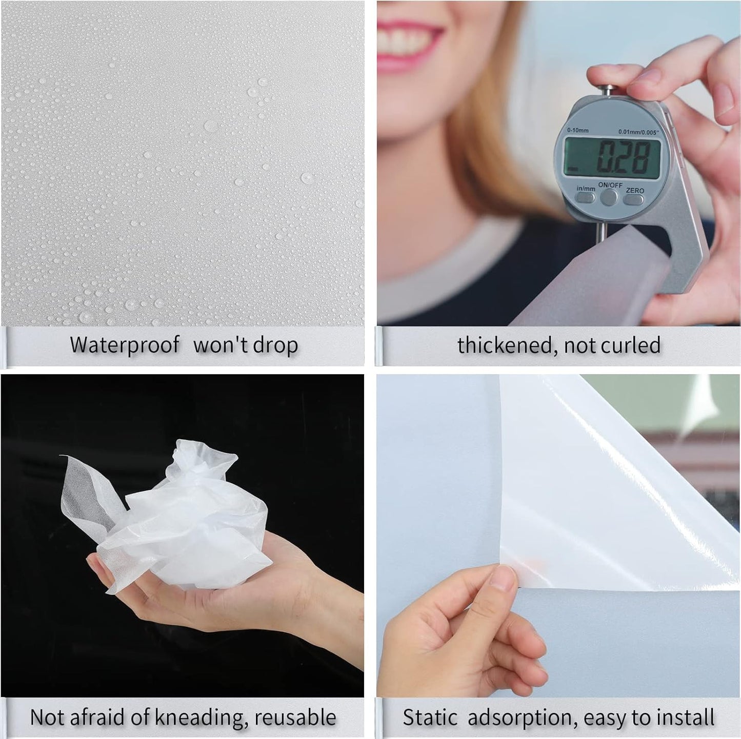 Frosted Glass Window Film with Tools,Reusable Window Privacy Film,Static Clings Window Film Kit for Home Bathroom and Office. (White, 45.2Inch×78.7Inch)