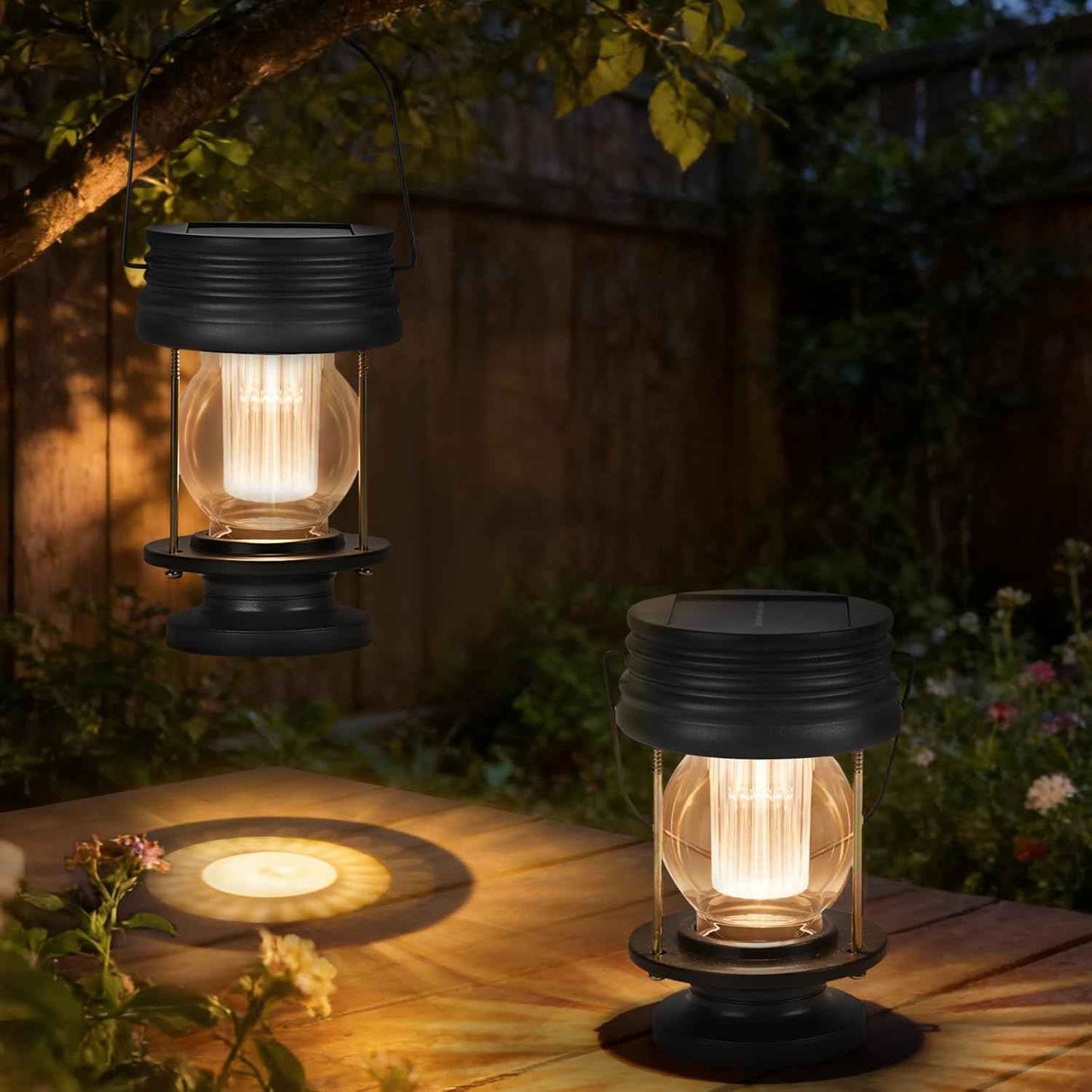 Solar Lanterns Outdoor Hanging Lights Patio Decor, Upgraded Dual Solar & USB Charging, Adjustable Light Sensor, Retro Decorative Table Lamp Waterproof, Indoor Outdoor Garden Patio Yard Decoration