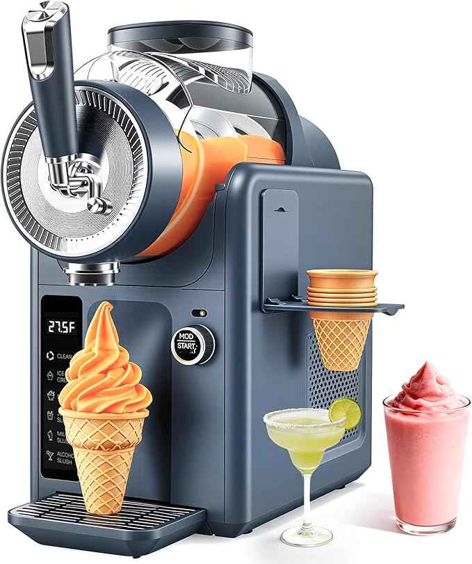 SYINTAO Slushie Machine No Ice Needed, 2-in-1 Frozen Drink & Soft Serve Ice Cream Maker, 75oz Self-Chilling Slushy Maker with 5 Presets, LED Display & Auto Clean for Home & Party (Blue-gray)