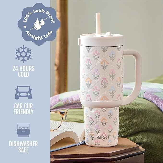 Ello Oasis 30oz Stainless Steel Water Bottle - Flower Quilt