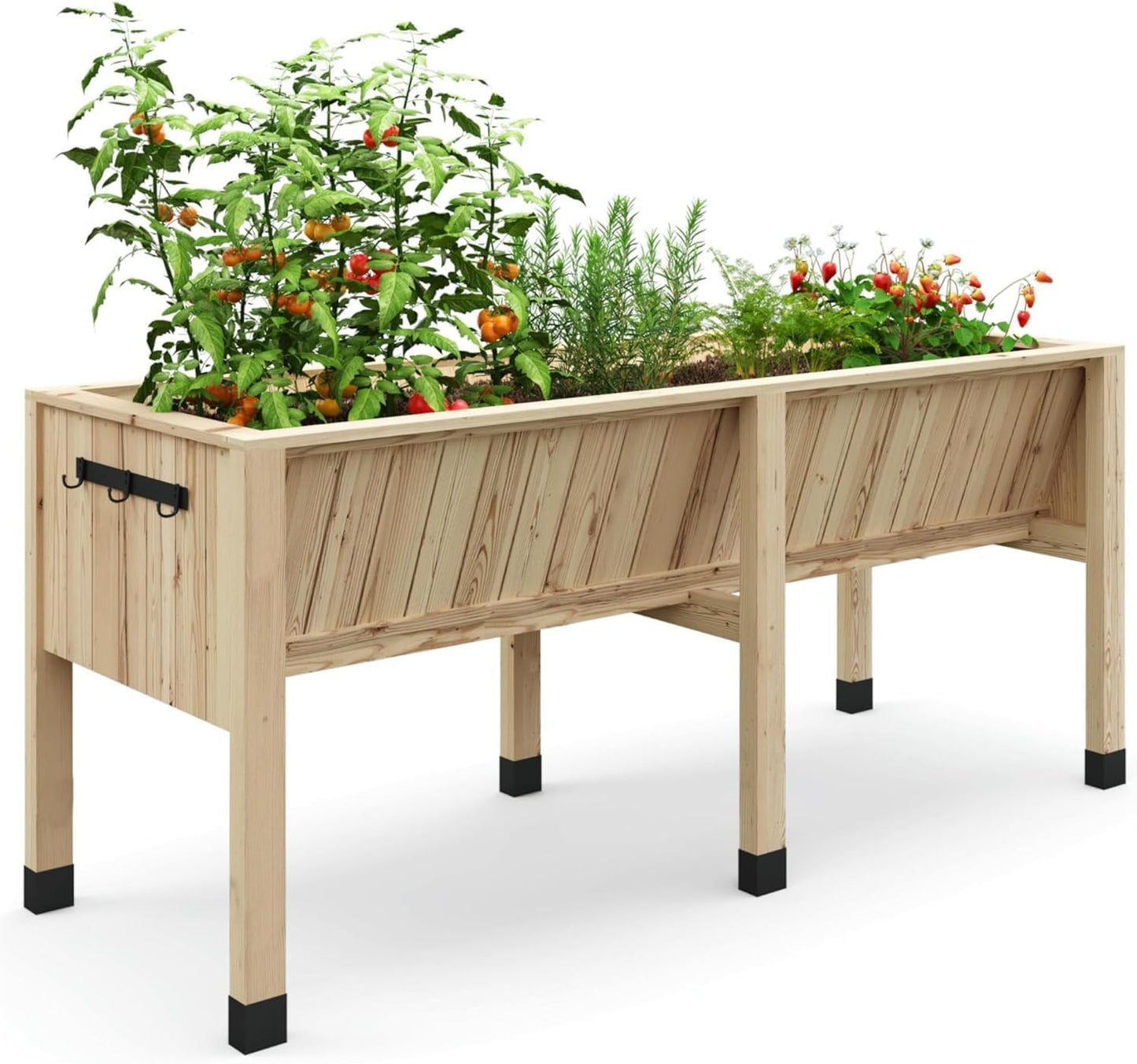 72x26x31 Inch Raised Garden Bed with Legs, 13.7In Depth Wooden Planter Box for Outdoor Growing Vegetables and Herbs, Elevated Garden Bed with Hooks for Backyard, Patio, Balcony
