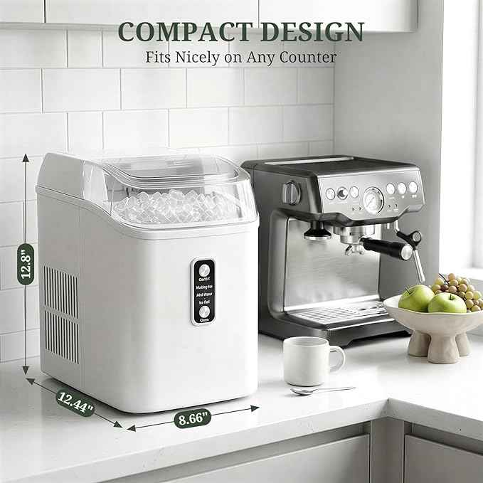 Nugget Ice Maker Countertop, 6-Min Fast Chewable Pellet Ice, 24lbs/24H Portable Ice Machine with Self-Cleaning, Ice Full & Low Water Indicator, Basket & Scoop for Home, Party, RV, Camping (White)