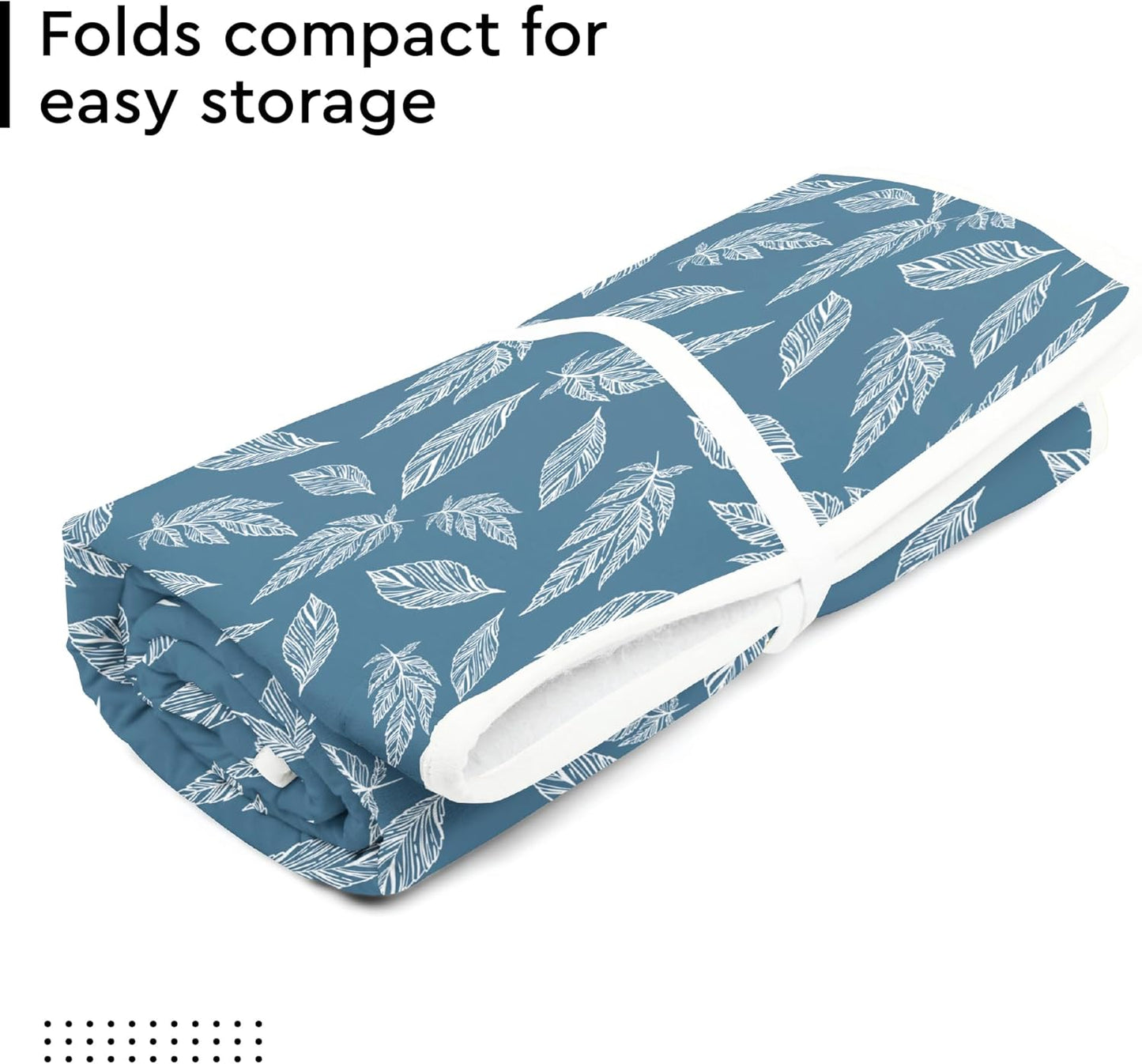 Encasa XO Ironing Mat/Pad (Large 48"x28") with 3mm Padding & Silicone Iron Rest for Steam Pressing on Tabletop or Bed - Heat Resistant, Portable, Quilting & Travel Blanket - Big Leaves Blue