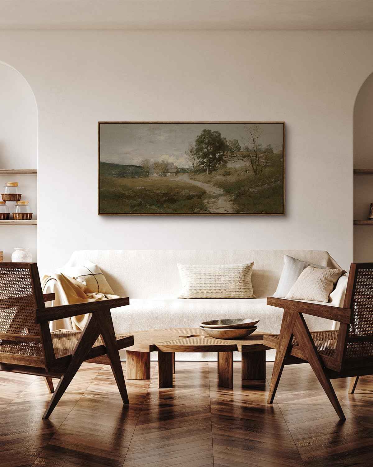 InSimSea Extra Large Framed Vintage Wall Art, Living Room Country Farmhouse Decor, Retro Road Landscape Paintings, Canvas Prints, Rustic Scenery Long Pictures for Bedroom Above of Bed,24x48inch