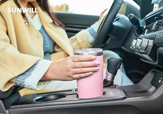 SUNWILL Travel Coffee Tumbler 20 oz, Insulated Mug with Lid, Stainless Steel Cup for Hot and Cold Drinks, Powder Coated Sakura