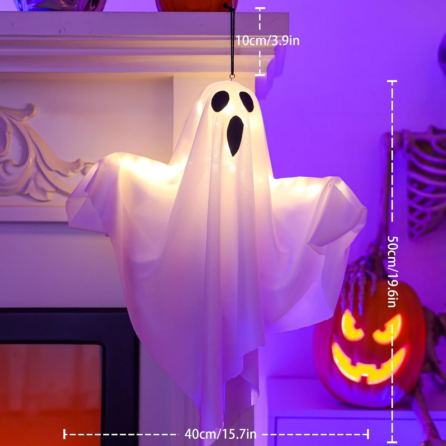 3Packs Halloween Light Up Hanging Ghost Halloween Ghost Decorations with LED Light Spooky Ghost Ornaments for Home Tree Garden Yard Party Décor and Holiday Decorations(White)