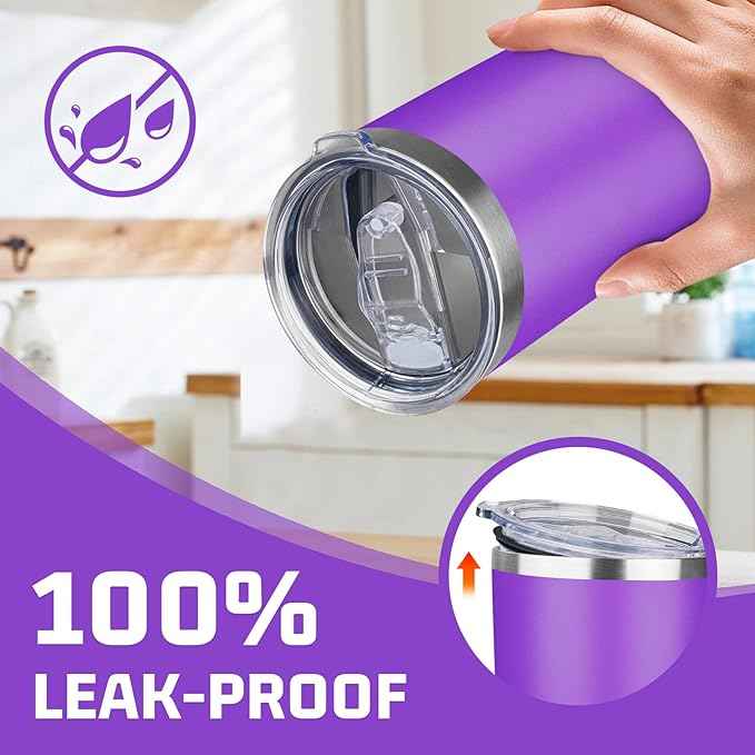 20oz Tumbler with Lid Double Wall Vacuum Insulated Travel Coffee Mug Stainless Steel Thermal Cup Powder Coated Sturdy Coffee Tumbler for Hot and Cold Beverage (Purple,1)