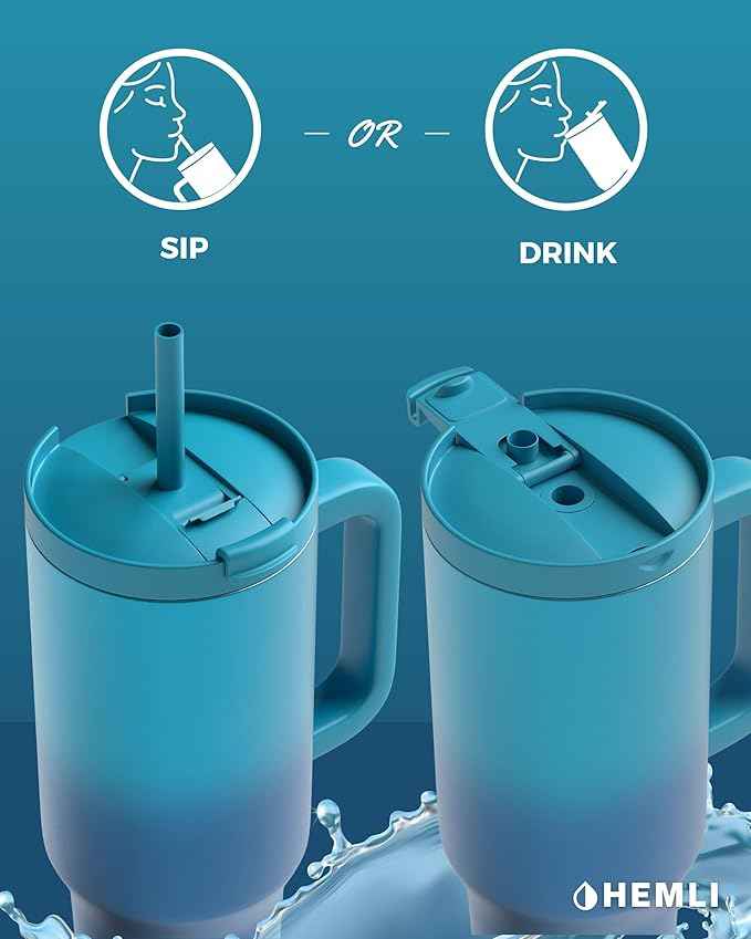 40 Oz Tumbler with Handle and Straw, Insulated Stainless Steel Tumbler with Leakproof 2-in-1 Lid, Reusable and Portable Water and Coffee Travel Mug, Vacuum Insulated