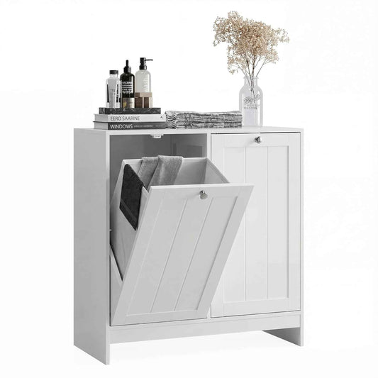 Tilt-Out Double Laundry Hamper Cabinet, White, 26.8" H x 26" W x 12" D, 5.9 Gal Capacity, MDF Construction.
