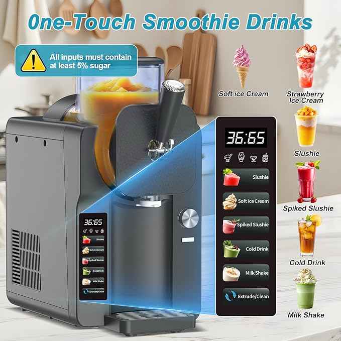 Ice Cream Maker, Slushie Machine for Home, Slushy Machine 70 oz Margarita Machine with 6 Preset Programs for Ice Cream, Milkshake, Cocktail, Frappés, 9-level Adjustable Thickness, Gray