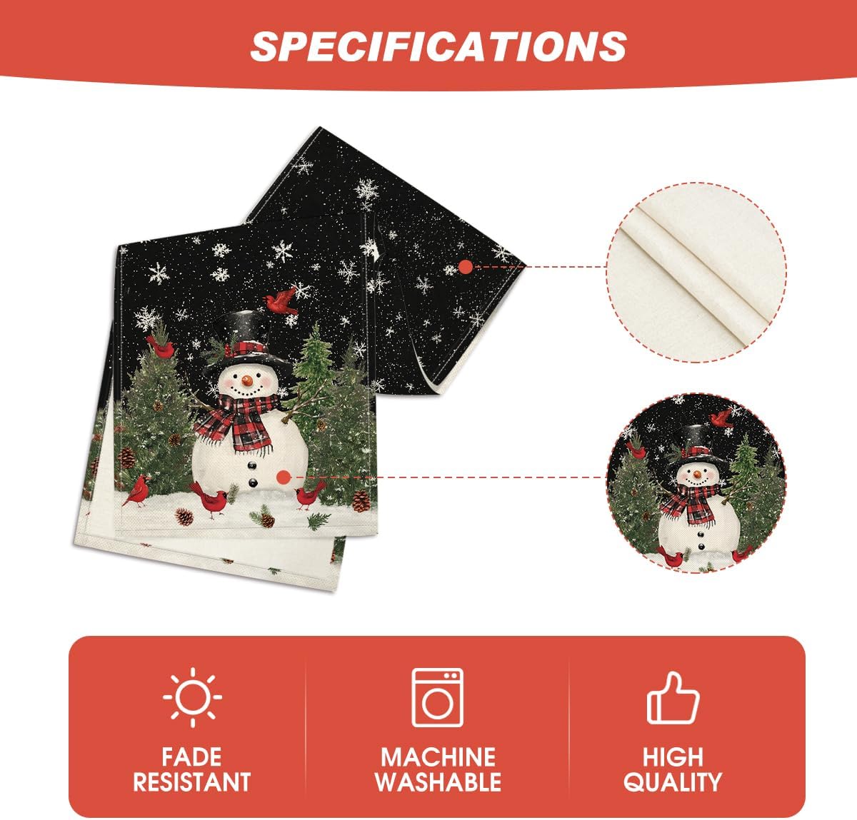 Artoid Mode Snowman Birds Trees Christmas Table Runner, Seasonal Black Winter Holiday Kitchen Dining Table Decoration for Home Party Decor 13 x36 Inch