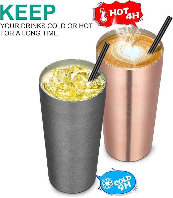 VEGOND 20oz Tumbler Bulk with Lid and Straw 1 Pack, Stainless Steel Vacuum Insulated Tumbler, Double Wall Coffee Cup Travel Mug, Rose Gold