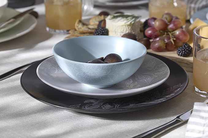 Oneida 897391 Roseto 12-Piece Dinnerware Set, Charcoal