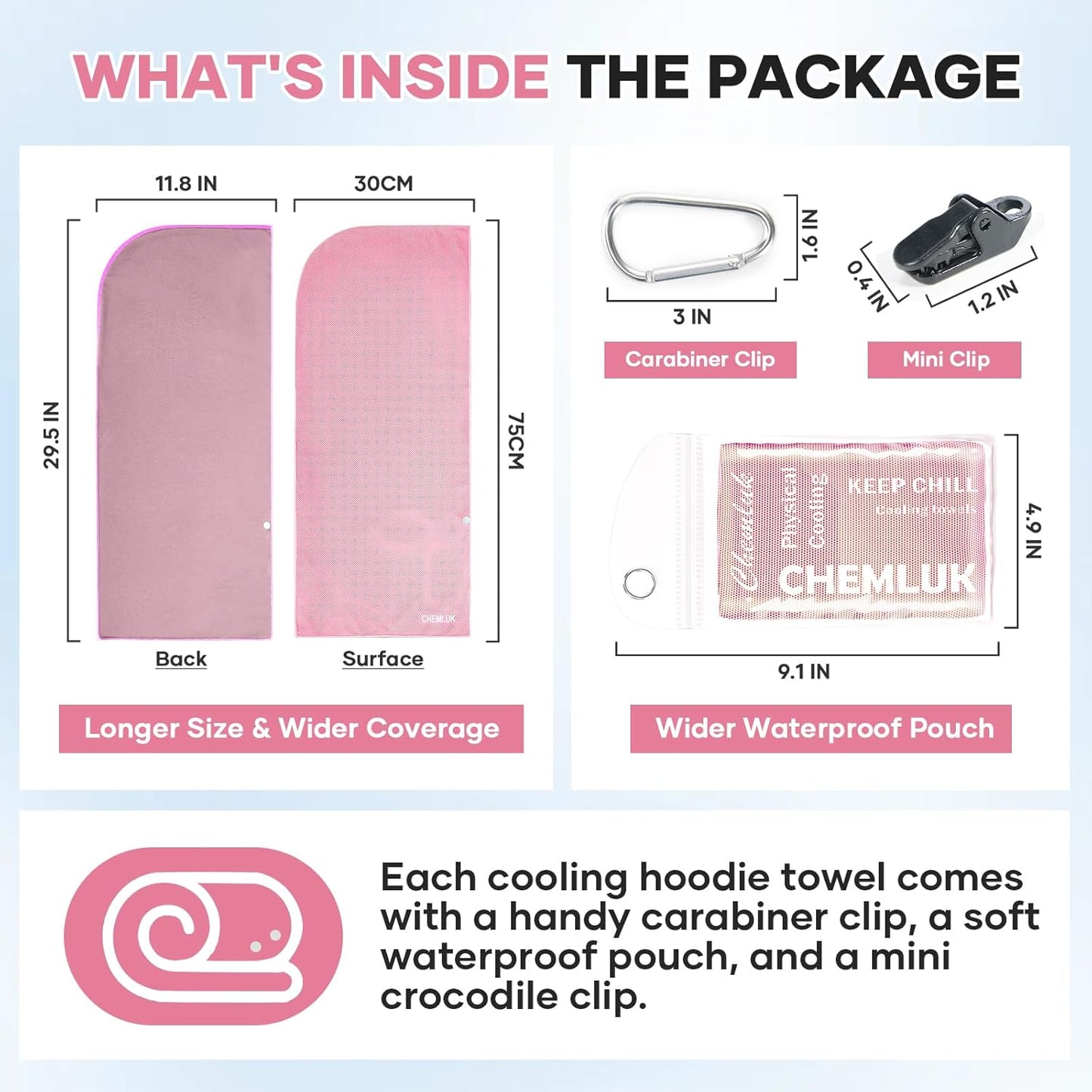 Cooling Hoodie Towel Women: Cooling Towels for Neck and Face, Instant Cool When Wet, UPF 50 Sun Protection, Cool Towel for Hot Weather, Great for Sports, Gym, Golf, Camping - Pink