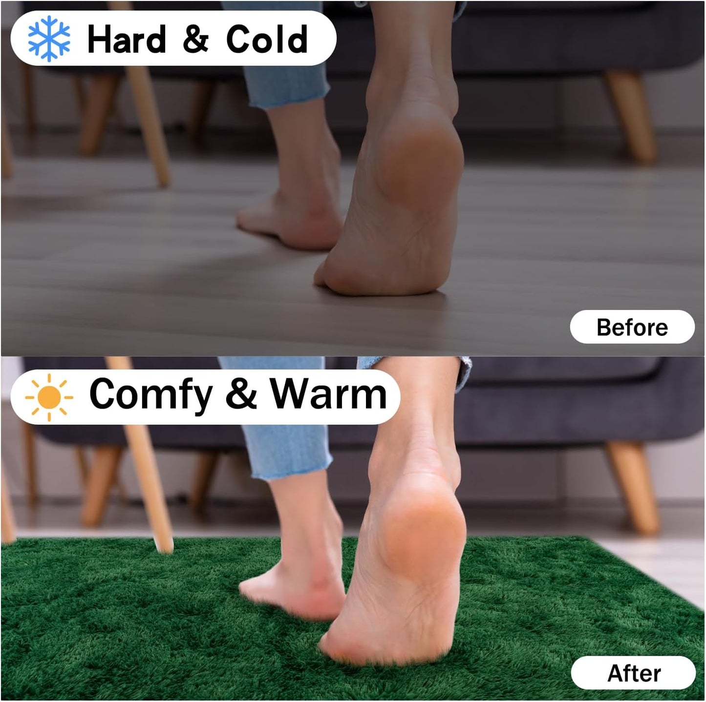 Rezutan Modern Shaggy Area Rug - Super Soft Fluffy Non-Slip Living Room Bedroom Rug for Kids Nursery, Classroom, Bedside Decor, Blackish Green, 2 X 6 Feet