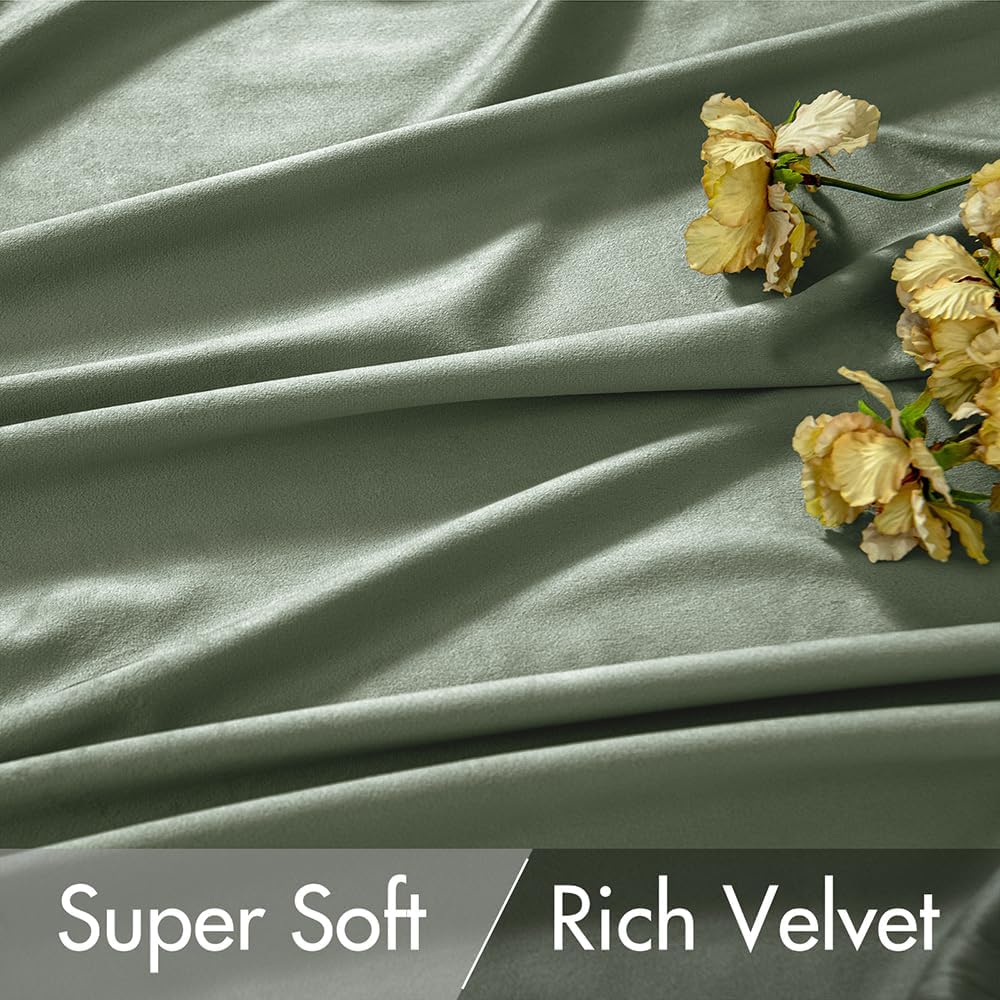 MIULEE Sage Green Velvet Curtains 120 inches 2 Panels - Pinch Pleated Luxury Room Darkening Window Drapes for Bedroom Living Room Blackout Thermal Insulated Super Soft, Back Tab Rod Pocket, W52 x L120