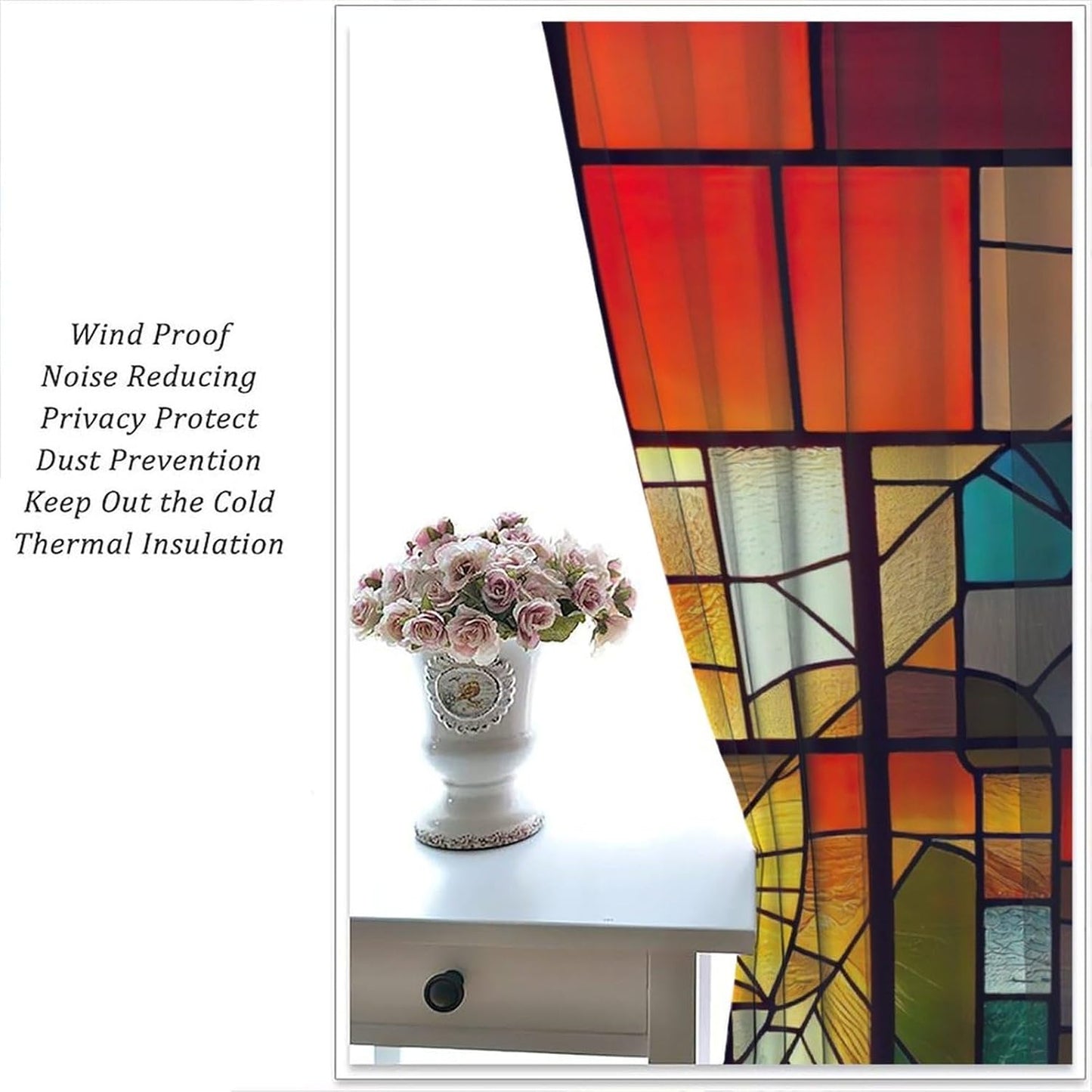 Stained Glass Curtains,Retro Abstract Colorful Geometry Textures Art Home Decor Drapes for Bedroom Living Room Kitchen Window Treatment 2 Panels Set Total Size 42" W X 63" L Inch