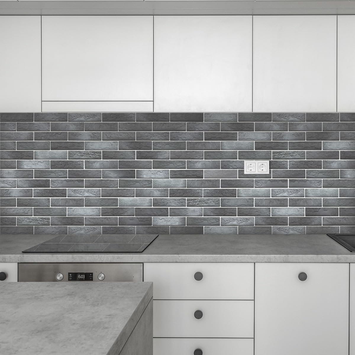 Vintage Faux Brick Wall Tiles, 3D Thin Brick Veneers for Bedroom, Bathroom, Kitchen, Fireplace and Fence Wall Panels (100, Whitewash Grey)