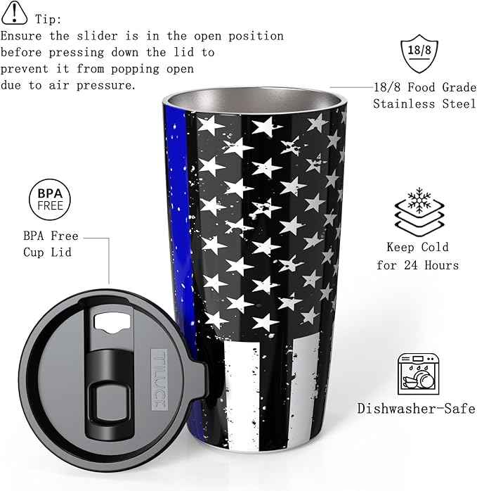 TILUCK 20 oz Insulated Tumbler with BPA-Free Lid, Stainless Steel Vacuum Travel Coffee Mug, Double Wall Coffee Tumbler（20oz，BlackFlag）