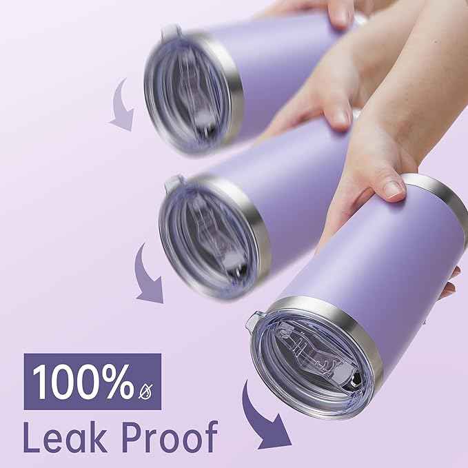 20 oz Tumblers Bulk Stainless Steel Tumbler with Lid Double Wall Vacuum Insulated Coffee Mug 20oz Powder Coated Cup for Hot and Cold Drinks, Purple, 12 pack