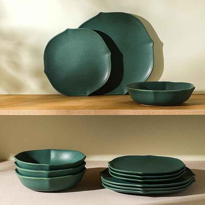 Stone Lain Baskerville 24-Piece Dinnerware Set Stoneware, Green