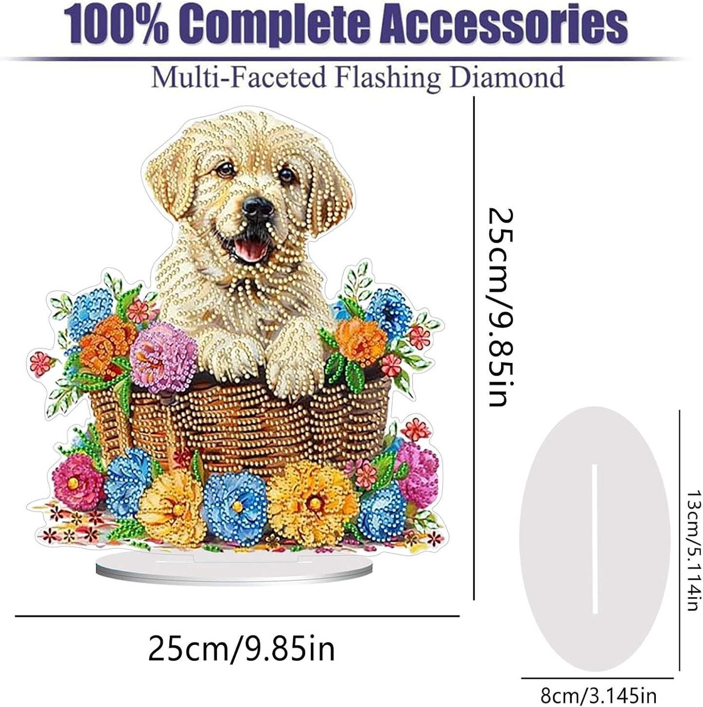 Diamond Painting Kits for Adults Beginners, 5D Full Drill Dog Crystal Art Desktop Ornament, DIY Single Sided Home Office Desk Decor, Creative Craft Gift Set with Tools