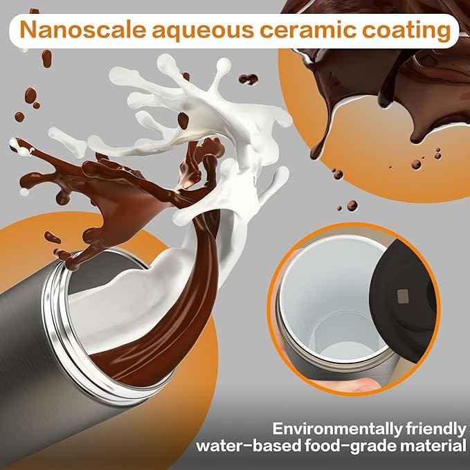 26oz Ceramic Coated Water Bottle, 3-Way Drinking (Straw/Sip/Wide Mouth), 6H Hot & Cold Insulated Water Bottle Leakproof Travel Cup with Handle - Silver