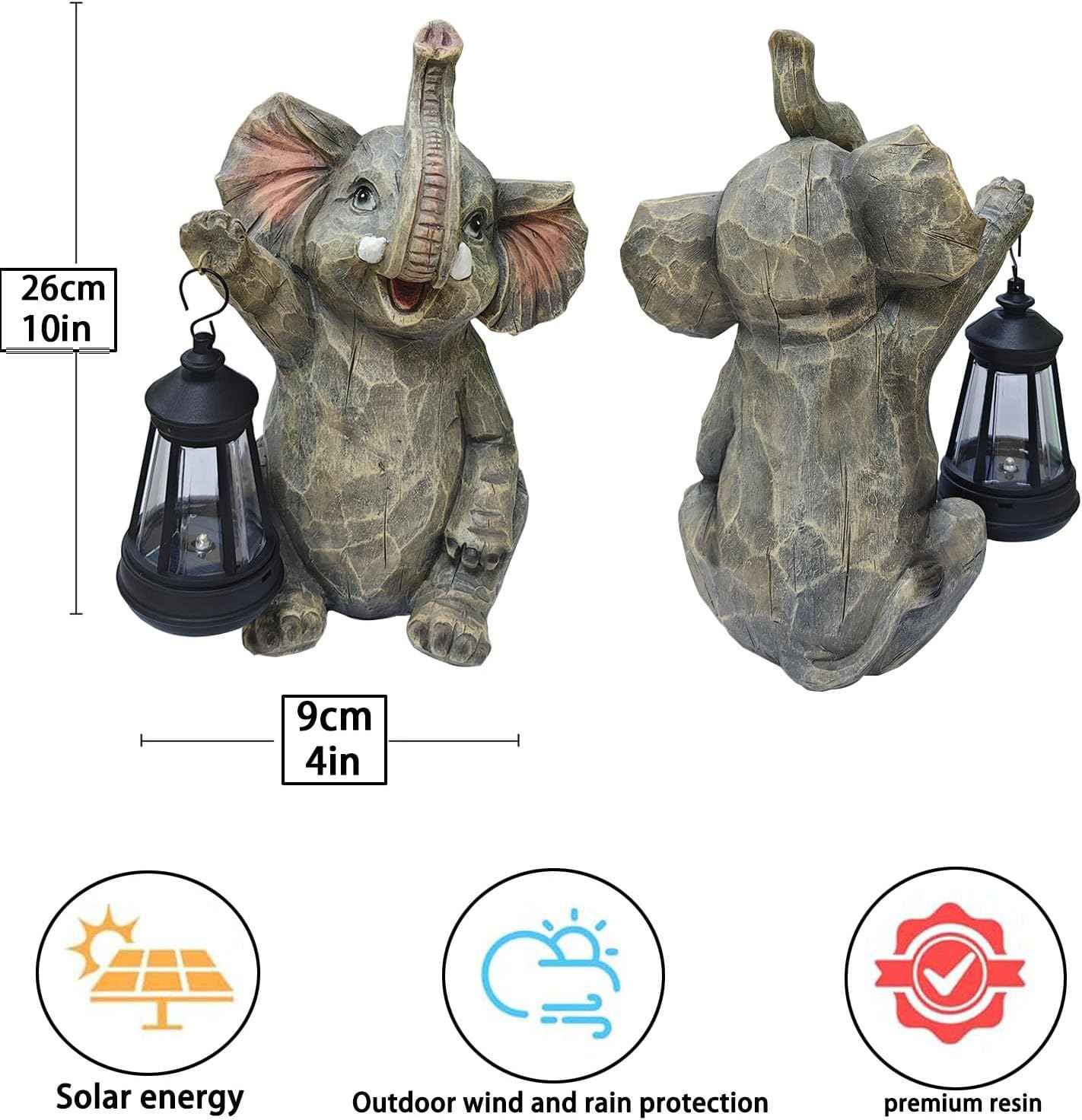 Solar Garden Statue Outdoor Elephant Decor Lights, Figurine with Solar Lantern, Yard Decorations for Patio Porch Home, Christmas Elephant Gifts for Women - Unique Housewarming Gifts