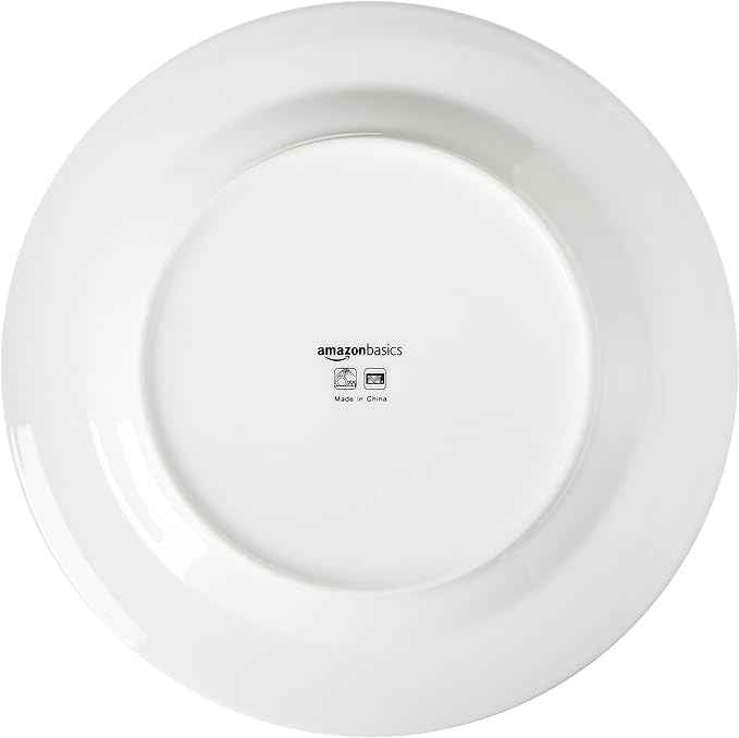Amazon Basics 6-Piece White Dinner Plate Set, Microwave and Dishwasher Safe for Everyday Use, 10.5 inches